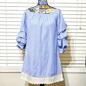 Style Envy Dress Womens M Blue & White Vertical Striped Pullover Cotton